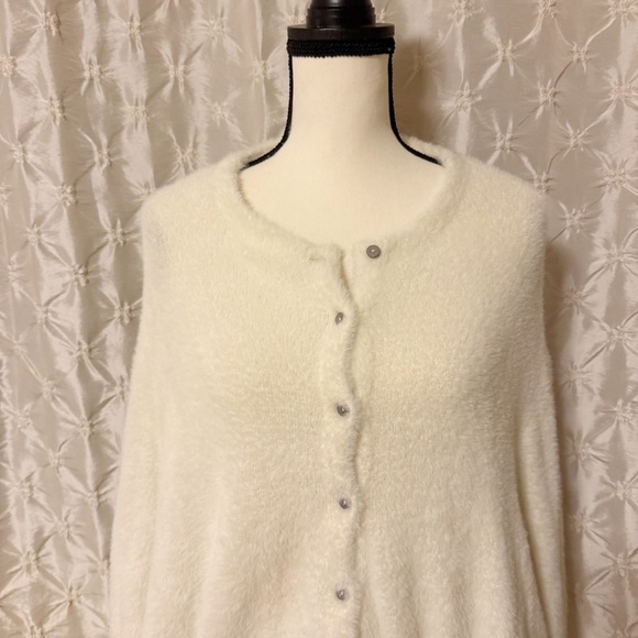 Free People One Wyatt Sela Fuzzy Eyelash Cardigan Sweater Ivory White - Picture 7 of 13